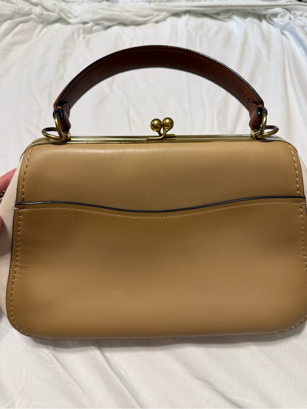 Coach Frame Colorblock Leather Crossbody Bag - Peach & White - Picture 7 of 12